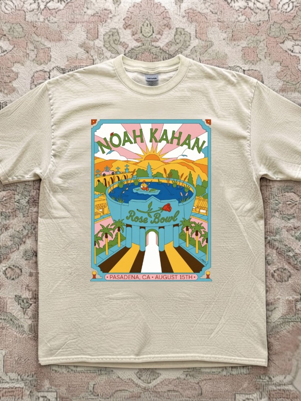 Noah Kahan Rose Bowl Pasadena CA August 15th Concert Tour Vintage White T-Shirt
